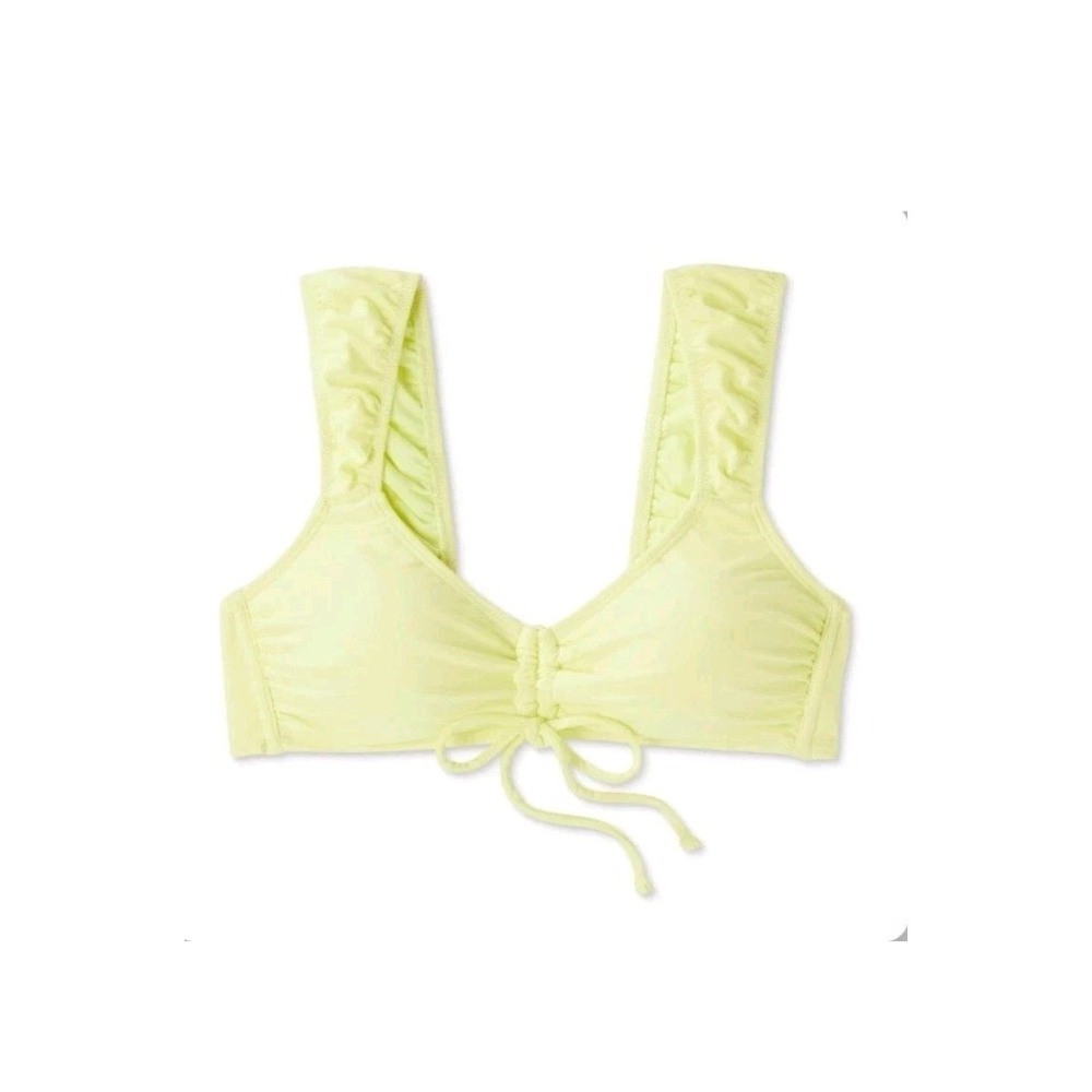 Wild Fable Bikini Top Women's S Small‎ 4–6 Yellow Tie-Front Bralette Cap Sleeve